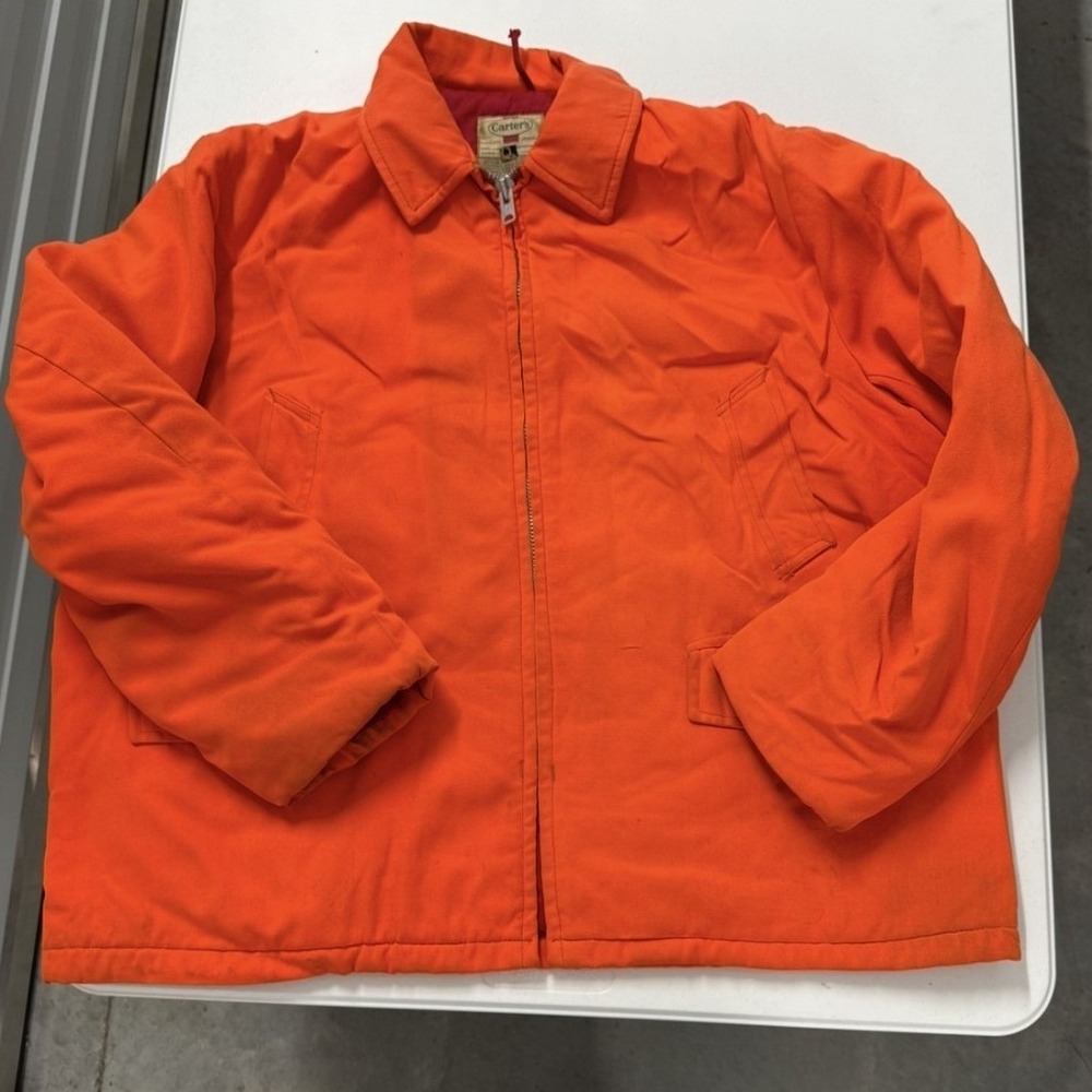 Vintage Carters Hunting Jacket Mens XXL Orange Good Canvas Game Pocket Zip Front